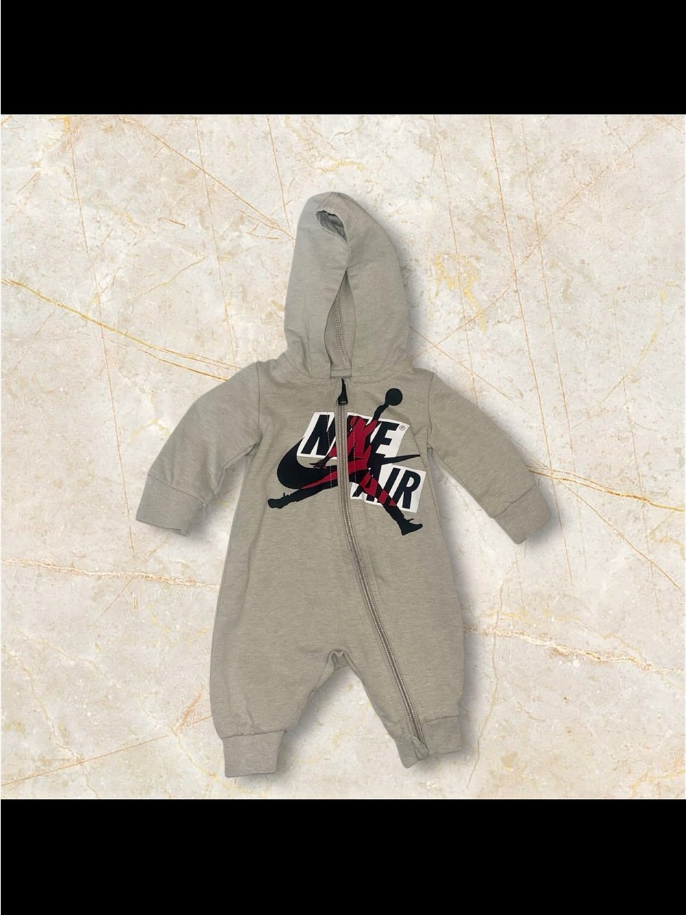 Jordan Grey Hooded Baby One-Piece Footie with Air Logo